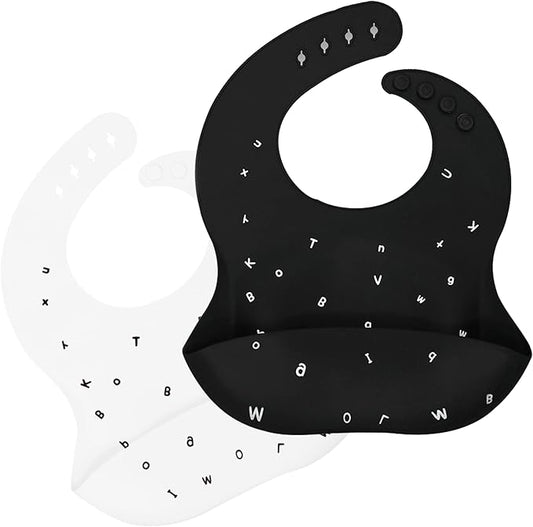 Silicone Bibs for Babies and Toddlers 2 Sets Feeding Bibs for Boy and Girl, Adjustable Soft Waterproof Bibs