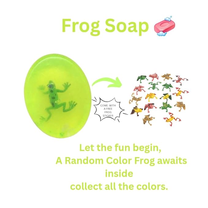 BearNaturalOrganics Kids – Clear Natural Bar with Toy Inside (Frog Collection) – Fun Bath Gift, Gentle Face & Body Soap, Paraben & Chemical Free – 4 oz