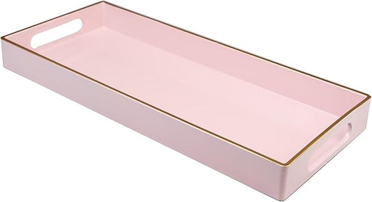 Pink Vanity Tray with Handles, Decorative Tray Desktop Storage Organizer for Bathroom, Living Room, 5.9"*13.7"