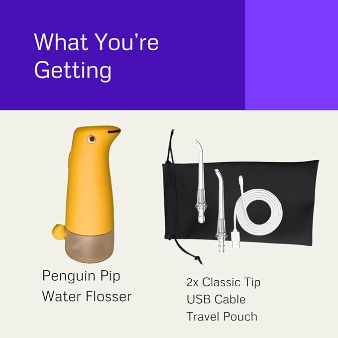 Penguin Pip Kids' Premium Water Dental Flosser Cordless for Teeth, 3 Modes Dental Oral Irrigator, Soft Normal Pulse, Beginners, Braces, Robust Antislip IPX7 Waterproof Powerful Battery Life