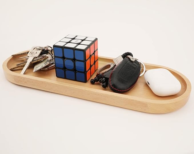 Fermus Wooden Tray, Set of 2, 12.5 Inch Long, Jewelry Dish Cosmetics Organizer Bathroom Clutter Wood Decorative Serving Platter Small Storage Tray, Oval (2 Pack)