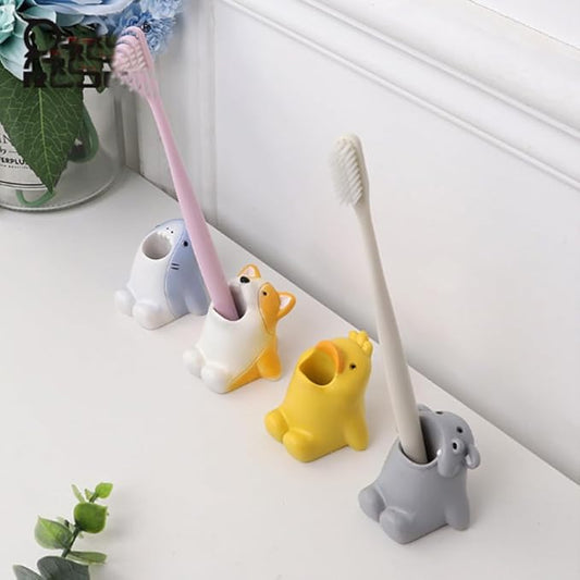Cute Animal Toothbrush Holder - Resin Bathroom & Desktop Organizer for Brushes Pens Makeup Tools | Multi-Functional Storage Box with Non-Slip Base, Space-Saving Office Home Decor Pack of 4