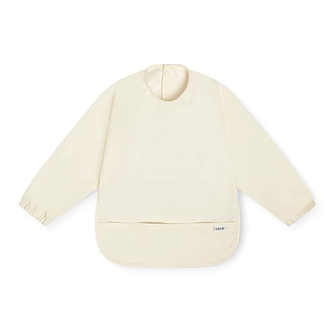 Lalo Smock Bib - Long Sleeve Bib for Infants and Toddlers - Elastic Cuffs, Large Catch-All Pocket, Waterproof Recycled Polyester - Easy to Clean for Mealtime and Art Time - Oatmeal Infant