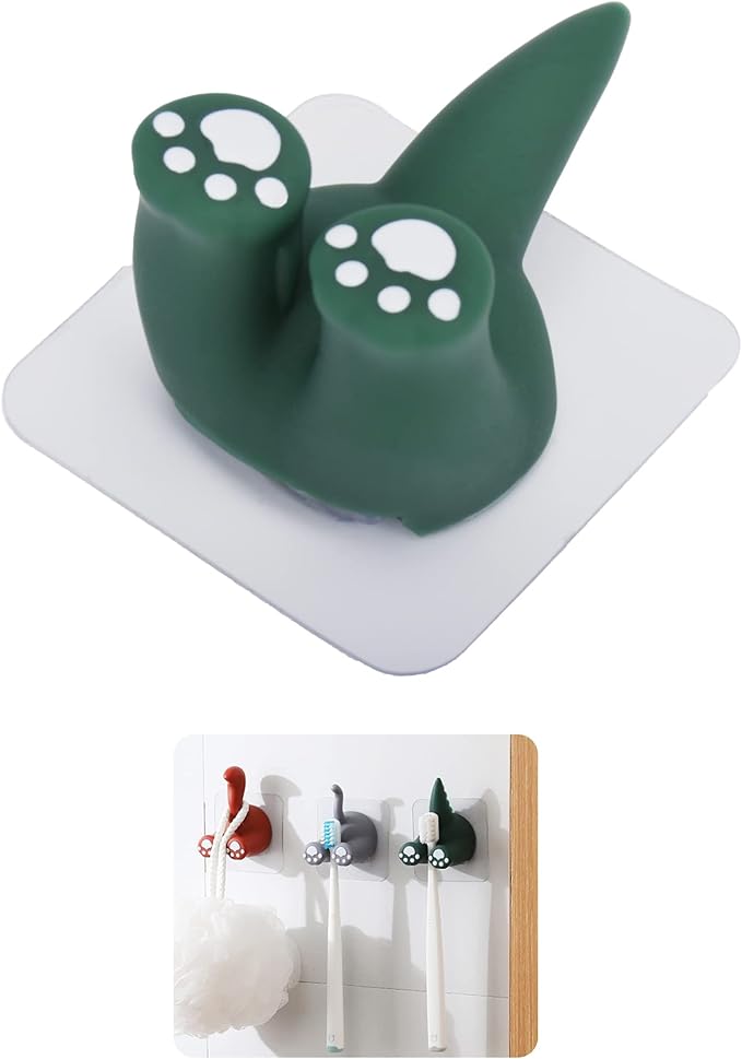 Kid Toothbrush Holder Wall Mounted Cute Animal Tail Toddler Toothbrush Holder for Hanging Bathroom(Dinosaur Green)