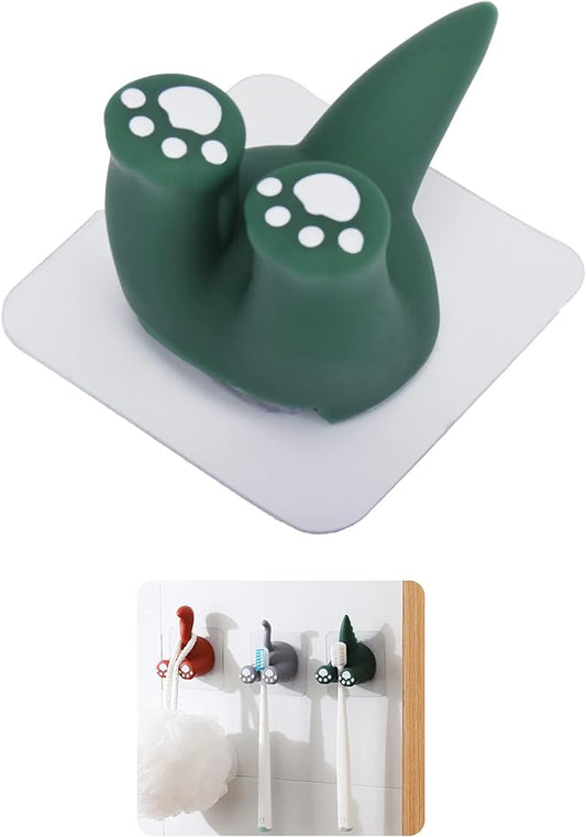 Kid Toothbrush Holder Wall Mounted Cute Animal Tail Toddler Toothbrush Holder for Hanging Bathroom(Dinosaur Green)