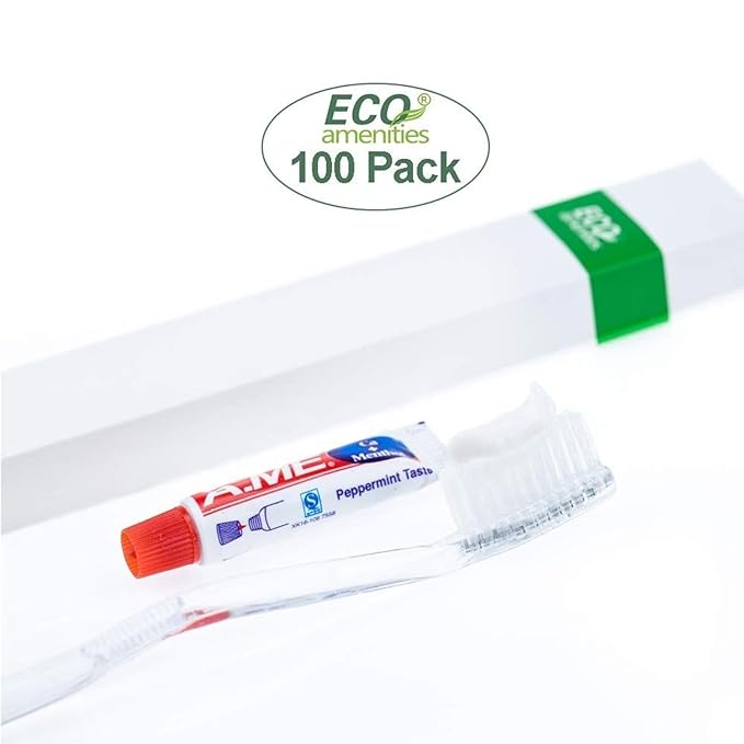 ECO amenities Travel Toothbrush & Toothpaste Kit - Individually Wrapped Disposable Toothbrushes - Peppermint Travel Toothpaste Tubes - Bulk Hotel Dental Kit - Pack of 1, Peppermint