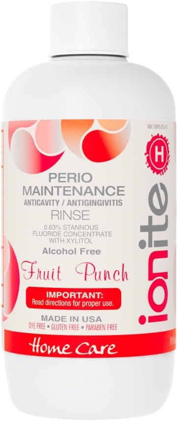 Ionite-H Home Care 0.63% Stannous Fluoride Perio Maintenance Rinse Mouthwash - with Mixing Cup/Shaker and Dispensing Pump (10 Fl oz, FruitPunch)