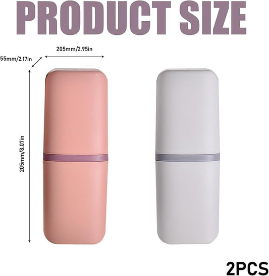 Huakaile 2 Pack Plastic Travel Toothbrush Holder, Portable Toothbrush Cup with Cover, Toothbrush Case Box Toothpaste Container for Storage Organizer Bathroom Camping (White, pink)
