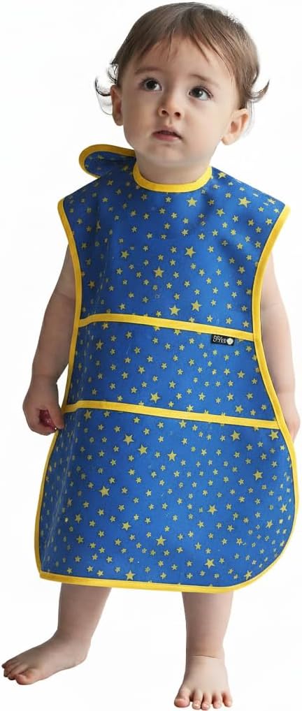 Full Coverage Waterproof Feeding Bib for Toddlers – Extra Long Apron Bib for Mealtime, Self-Feeding, High Chairn