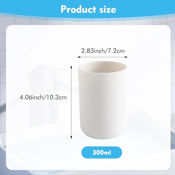 Bathroom Toothbrush Holder Cups, White Plastic Drinking Cups Mouthwash Cup Reusable Water Cup Bathroom Storage for Home Travel, 300ml(White)