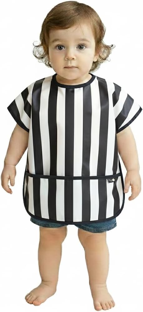 Short Sleeve Waterproof Bib for Toddlers – Easy Clean Feeding Apron for Mealtime, Daycare, Self-Feeding, Lightweight