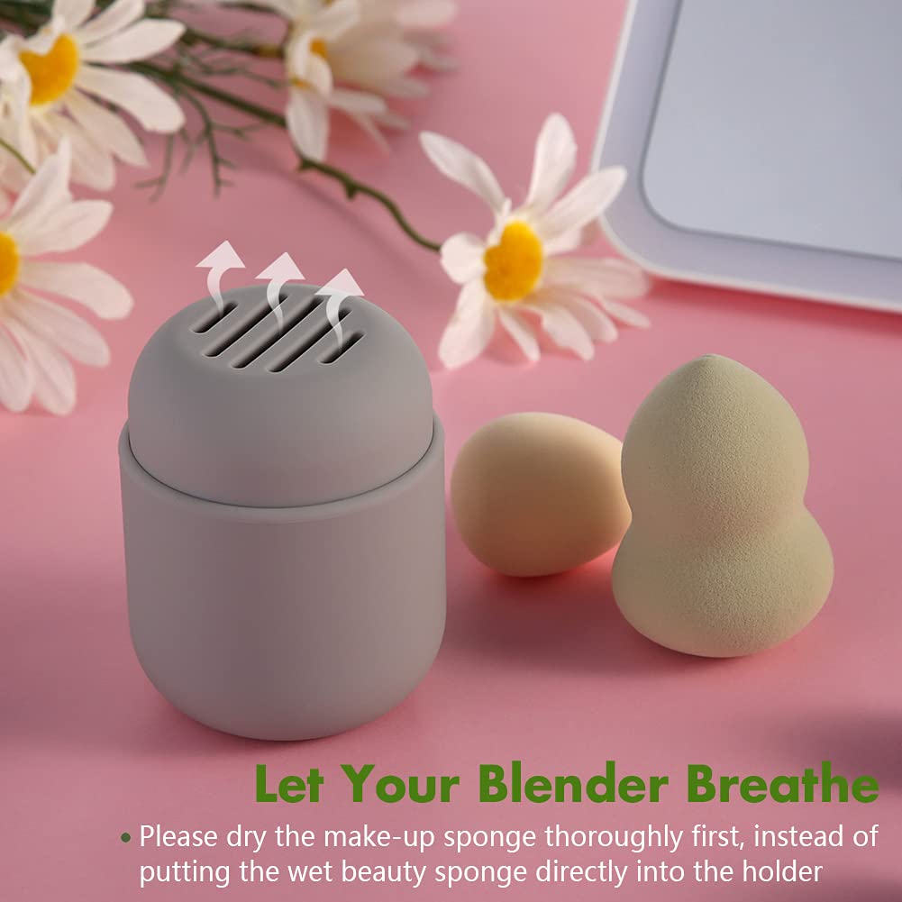 BEZOX Makeup Sponge Holder, Silicone Beauty Sponge Case with Double-Sided Vent Design for Quick Drying, Compact Travel Essentials Make Up Blender Container (BLENDER NOT INCLUDED) - Grey