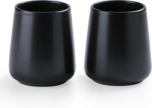 Matte Black Toothbrush Holders for Bathroom - 2Pcs Ceramic Tooth Brushing Holder Set, Toothpaste Holder, Reusable Toothbrush Mouthwash Cups, Space-Saving Design for Bathroom Countertop