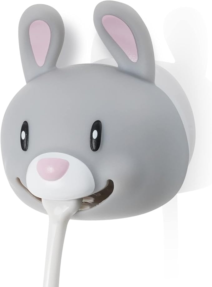 Hoobbe Animal Toothbrush Holder, Kids Suction Toothbrush Holder with Mirror/Glass/Wall Mounted Suction Cup, Bathroom Organizer, Accessories and Decor (Rabbit), for Kids