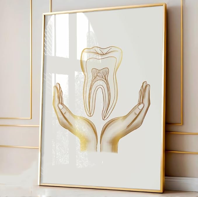 NATVVA 3 Pieces Canvas Art Prints Dental Art Tooth Care Poster Painting Wall Pictures Dental Hygienist Artwork for Dental Clinic Decor with Wooden Inner Frame