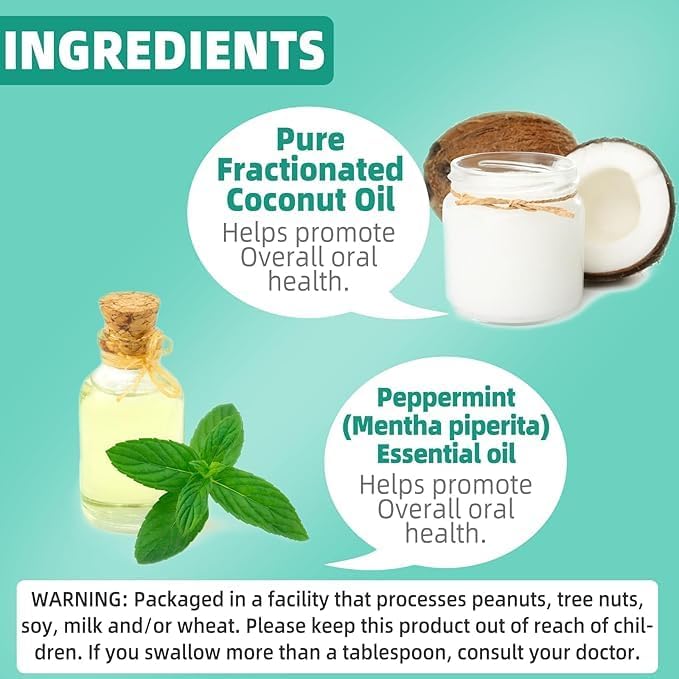 Coconut Oil Pulling for Fresh Breath and Oral Hygiene - Ayurvedic Expert Formulated | Supports Healthy Gums | Natural Teeth Whitening - Includes Tongue Scraper and Measuring Cup - 8 fl. oz