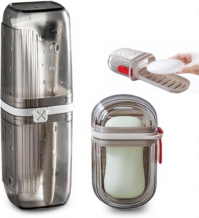 Soap Case and Toothbrush Travel Case, Portable Leakproof Travel Soap Container Dish Tray - Travel Toothbrush Holder & Bar Soap Travel Case Ideal for Trip, Gym, Camping and Bathroom (Travel Set)