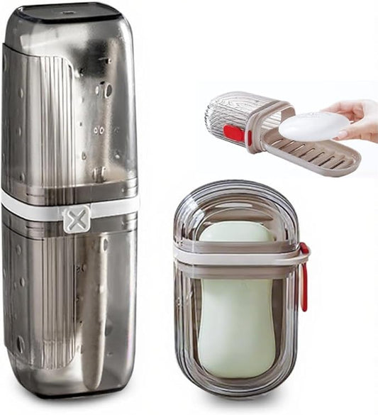 Soap Case and Toothbrush Travel Case, Portable Leakproof Travel Soap Container Dish Tray - Travel Toothbrush Holder & Bar Soap Travel Case Ideal for Trip, Gym, Camping and Bathroom (Travel Set)