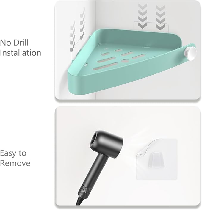 Sotfamily Shower Caddy Corner, 2 Pack Adhesive Corner Shower Shelves for Bathroom Organizers and Storage, Rust Free Plastic Rack for Bathroom Accessories & Decor, Turquoise