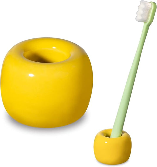 Urbanstrive Sleek Mini Ceramics Toothbrush Holder Stand for Bathroom Vanity Countertops (Yellow 1-Pack)