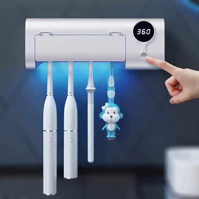 MIMORE Toothbrush Holder, 4 Toothbrush Slots & Timer Function, Cordless Wall Mounted Toothbrush Holders for Bathrooms
