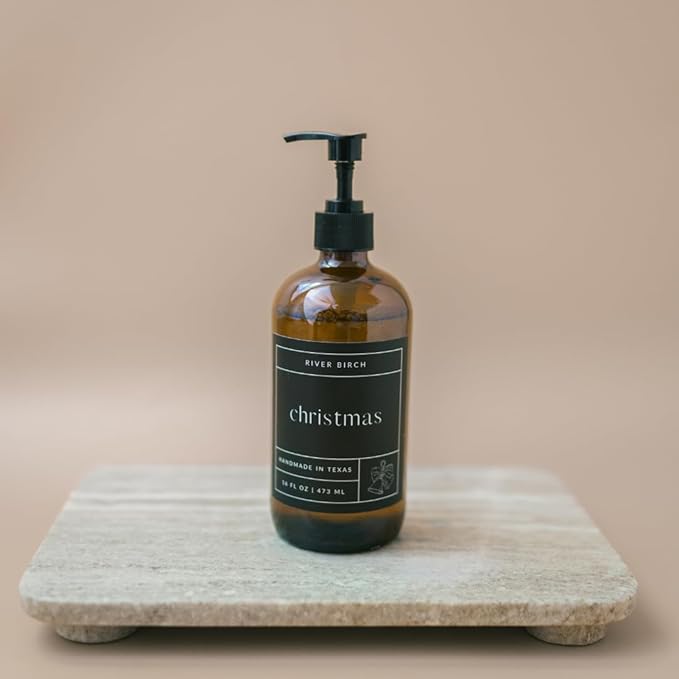 River Birch Christmas Scented Natural Hand Soap - Handmade Soap - Moisturizing Hand Wash with Amber Dispenser - Luxury Scented Hydrating Hand Soap - Vegan and Non Toxic - 16 Fl Oz