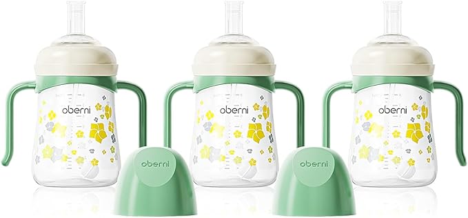Baby Sippy Cup 240ml/8oz, Toddler Water Drinking Bottle with Non-Spill Valved Spout for 6+ Months, Green/3Pack