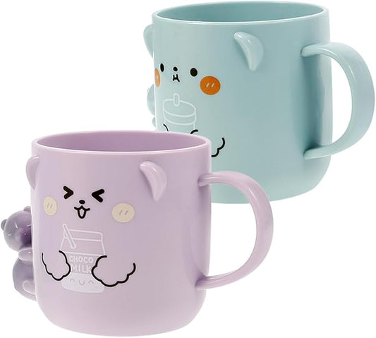 Cartoon Bathroom Tumbler Cups for Kids, 2pcs Tooth Brush Cups Plastic Toothbrush Holders Reusable Water Mugs