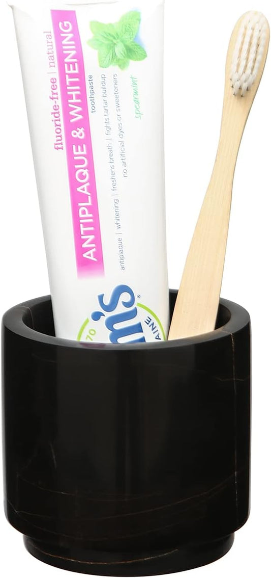 Natural Smooth Real Marble Toothbrush Holder for Bathroom & Countertops Organizer Makeup Brush Holder Black