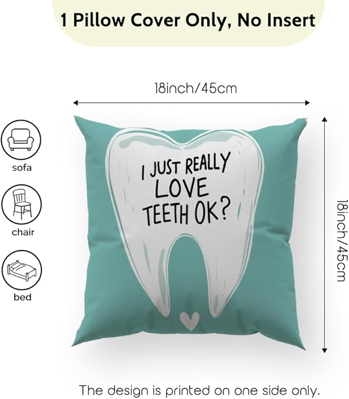 Cirzone Dental Gifts for Women -18x18Inch Throw Pillow Cover Best Teeth Gifts with Gift Box Perfect Birthday National Dentist Day Gifts for Home Sofa Decor