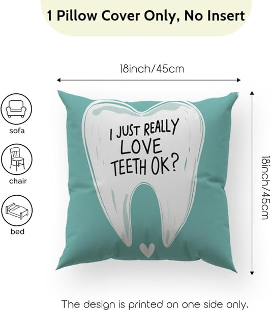 Cirzone Dental Gifts for Women -18x18Inch Throw Pillow Cover Best Teeth Gifts with Gift Box Perfect Birthday National Dentist Day Gifts for Home Sofa Decor
