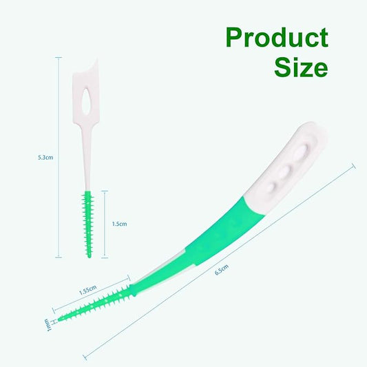 Dental Picks for Teeth Cleaning Health,300 Count Dual-Use Toothpicks,144 Count Angled Disposable Interdental Brushes, Green