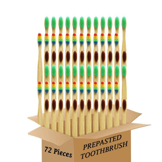 Bamboo Toothbrush Prepasted Disposable Toothbrsuh Soft Bristles Prepasted Toothbrush,Disposable Toothbrsuh (72 Colorful)