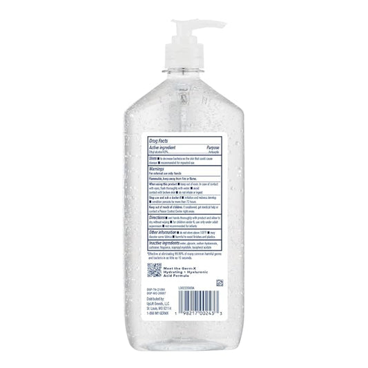 Germ-X Hydrating Hand Sanitizer, with Hyaluronic Acid, 1L Bulk Pack, No Rinse Formula, Sanitizing Liquid Gel for All Skin Types, Formulated without Parabens, Phthalates & Dyes