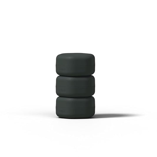 Cadence Travel Containers Basic Skincare Set - Magnetic Containers with Lids,Carry On Travel Essentials For Women/Men - 3 Small Capsules (0.56oz) - Cleanser, Moisturizer & Sun-Icon Labels - Charcoal