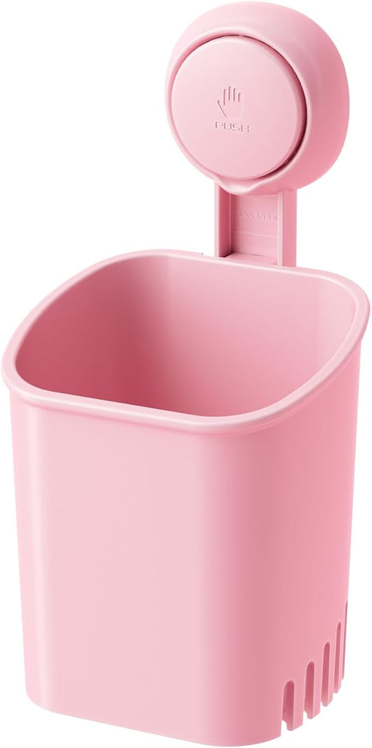 LEVERLOC Powerful Suction Cup Toothbrush Holder, Drill-Free Wall Shower Holder for Toothbrush, Toothpaste, Razor, Self-draining Kitchen Tableware Organizer, Removable Suction Cup in Shower, Pink