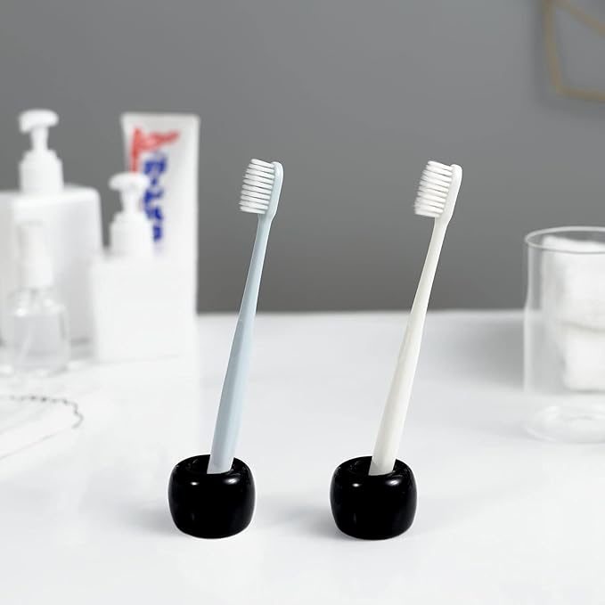 Mini Ceramics Toothbrush Stand for Bathroom Vanity Countertop, Handmade Couple Toothbrush Head and Shaver Holder, Office Pen Holder, 2-Piece Set Black