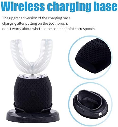 Maybuy Ultrasonic Automatic Toothbrush, Ultrasonic U-Shaped Toothbrushes for Adult, 360° Electric Sonic Tooth Brush with Automatic Timer, Wireless Charging Teethbrush Kit for Travel Or Home (Black)