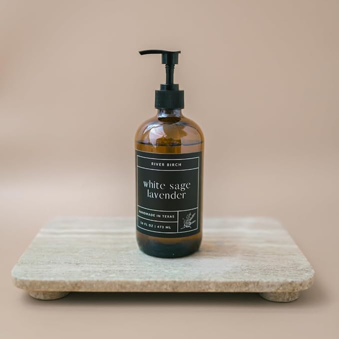 River Birch White Sage Lavender Scented Natural Hand Soap -Handmade Soap -Moisturizing Hand Wash with Amber Glass Dispenser - Luxury Scented Hydrating Hand Soap - Vegan and Non Toxic -16 Fl Oz
