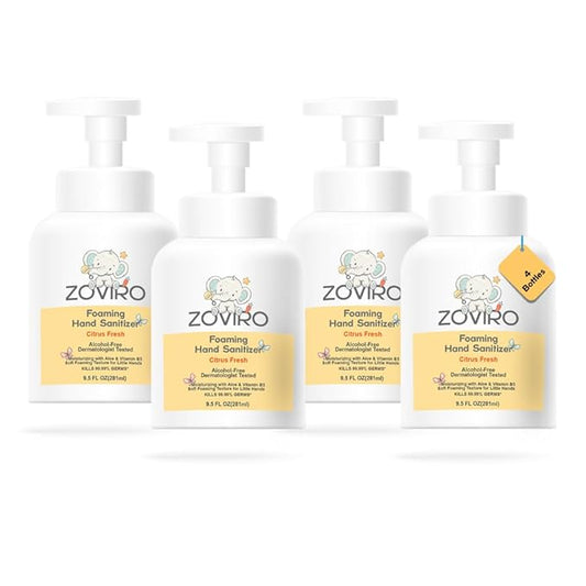 Zoviro Foaming Hand Sanitizer, 9.5oz Pump Bottle, Alcohol-Free, Citrus Fresh Scent, Moisturizing with Aloe, Non-sticky, No Rinse (PACK OF 4)