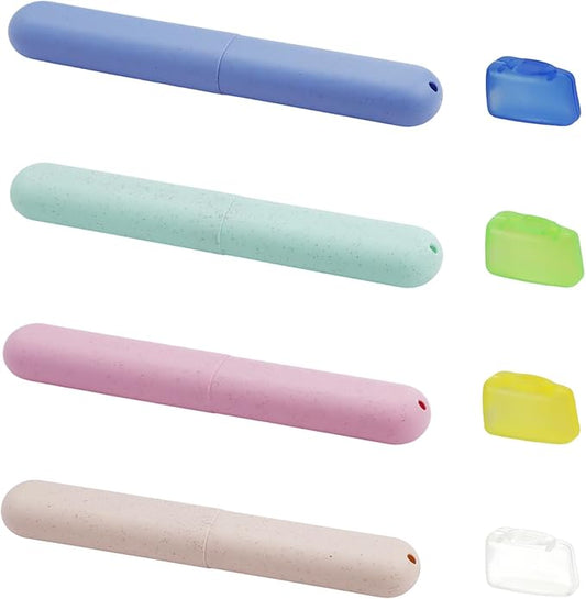 4 Pack Travel Toothbrush Case, Plastic Dust-Proof Travel Toothbrush Holder, Portable Breathable Tooth Brush Cover Container for Trip Home Camping Traveling School Business(4 Colors)