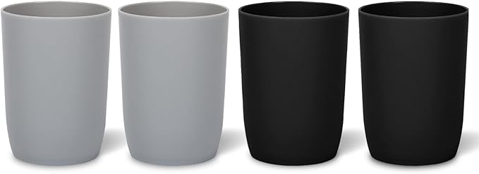 Topsky 4pcs Bathroom Tumbler Toothbrush Cup Plastic Tumblers Water Tumbler Reusable Drinkware, Mouthwash Cup, Black