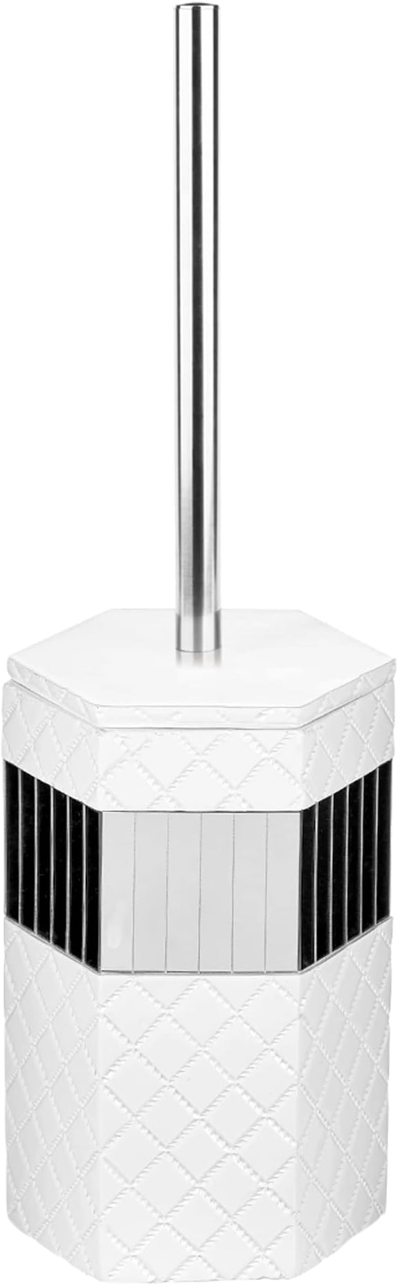 Creative Scents Quilted Mirror Bathroom Toilet Brush Set - White Toilet Bowl Brush and Holder - Good Grip Toilet Bowl Cleaner Brush and Holder - Decorative Compact Toilet Bowl Scrubber