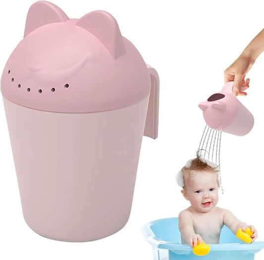Baby Bath Rinse Cup, Cute Cartoon Cat Baby Bath Rinser Baby Rinser Pail Shampoo Rinser, Newborn Bath Shower Wash Hair Cup for Bath and Shower