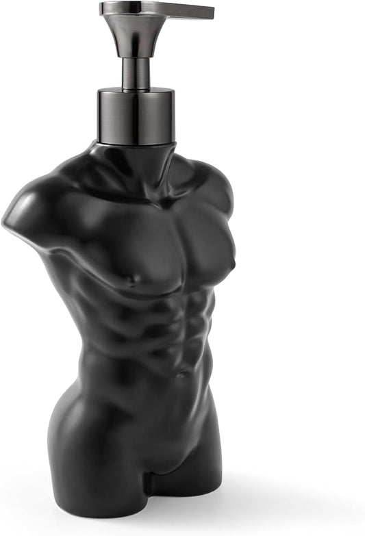 Ceramic Soap Dispenser Hand Lotion Liquid Dispenser Refillable for Kitchen and Bathroom Decorative (Black Figure)