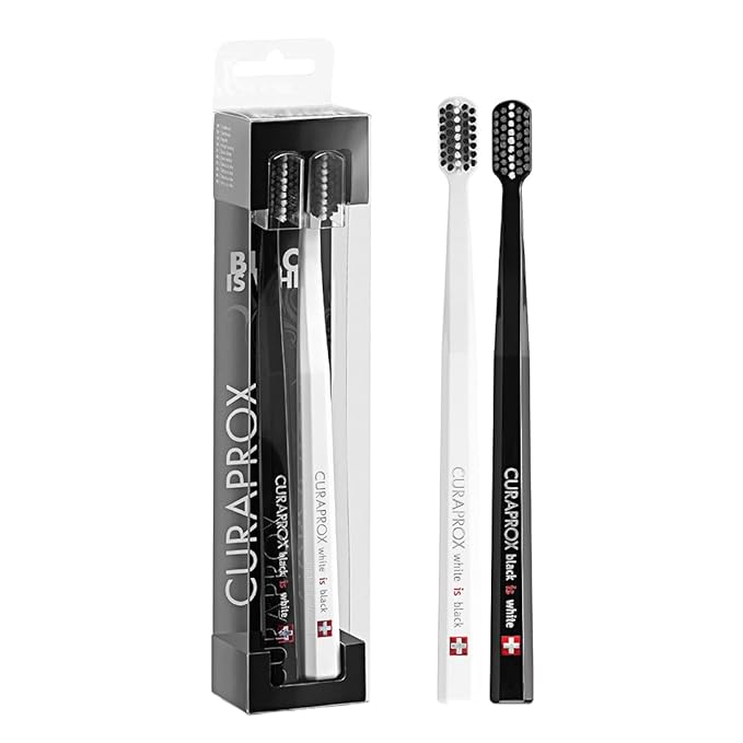 Curaprox Toothbrush Duo – for Adults | Stylish Black & White Ultra-Soft toothbrushes | Whitening-Friendly | Black/White | 2-Pack