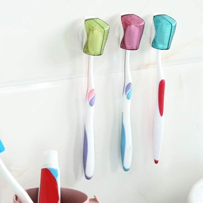 3Pcs Multicolor Toothbrush Holder Travel Toothbrush Head Covers with Suction CupBathroom Wall Mount Suction Cup Rack Dustproof Cap Cover for Bathroom Portable Wall Mount Toothbrush Holder Accessories