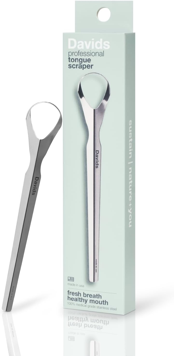 Davids Tongue Scraper for Adults and Kids, 100% Medical Grade Professional Stainless Steel Tongue Scraper, Made in USA