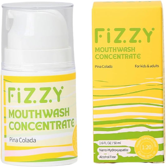 Fizzy Mouthwash Concentrate | Remineralizing Enamel Repair, Nano Hydroxyapatite | 20X Concentrated Travel Size | No Fluoride, Alcohol, Dye | Xylitol, Dry Mouth | Kids & Adults | Pina Colada