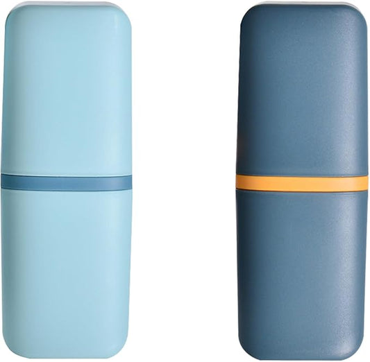 Huakaile 2 Pack Plastic Travel Toothbrush Holder, Portable Toothbrush Cup with Cover, Toothbrush Case Box Toothpaste Container for Storage Organizer Bathroom Camping (Dark Green, Blue)